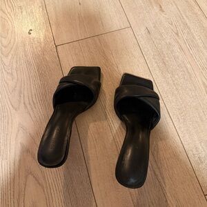 Tony Bianco Black Square Toe Slide Sandals